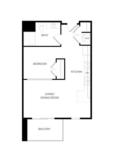 Floor plan for studio, 1 bath, 557 sqft